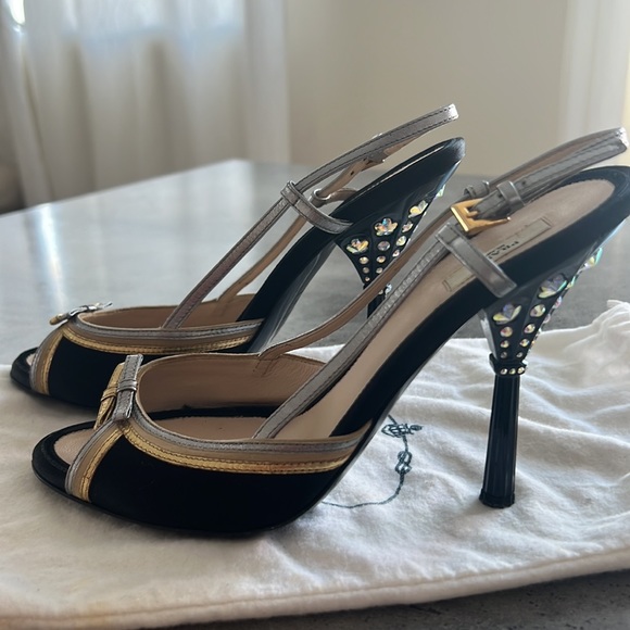 Prada Camoscio Peep-Toe Crystal Embellished heel suede with original dust bag - Picture 7 of 7